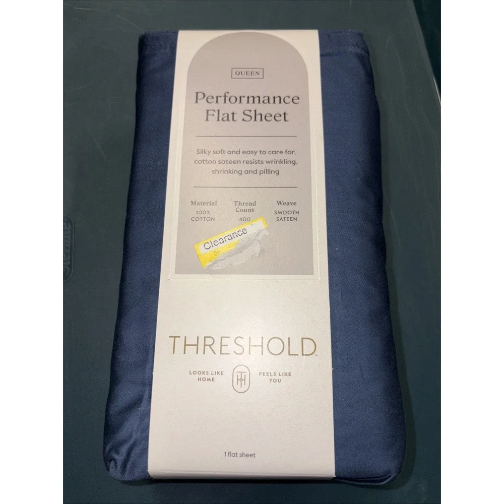 Threshold Queen Size 400 Thread Count‎ Performance Flat Sheet - Metallic Blue